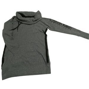 Calvin Klein Sweater Womens M Grey Cowl Neck Performance Logo Fleece Pullover